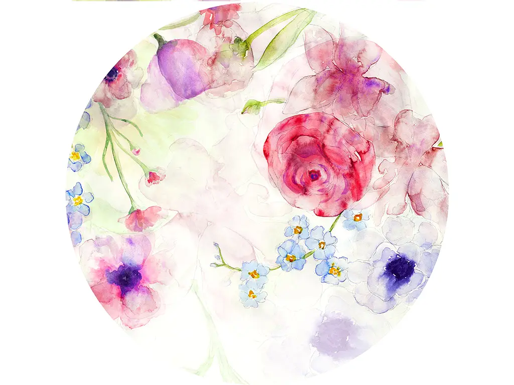 Fototapet floral autoadeziv, Komar Floret, în nuanţe pastel, rotund, 125 cm diametru