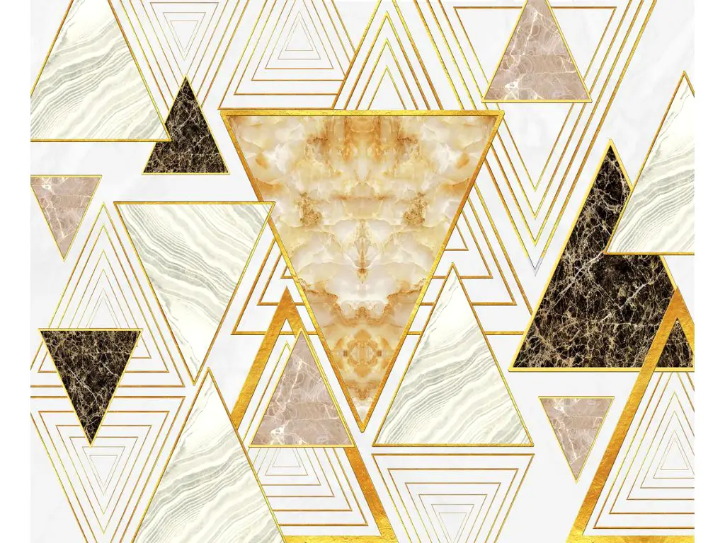 Tapet baie rezistent la apă, Gold, model geometric marmorat cu accente aurii