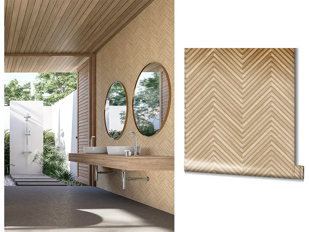Tapet chevron bej texturat, Marburg Travertino 33376, vlies extralavabil