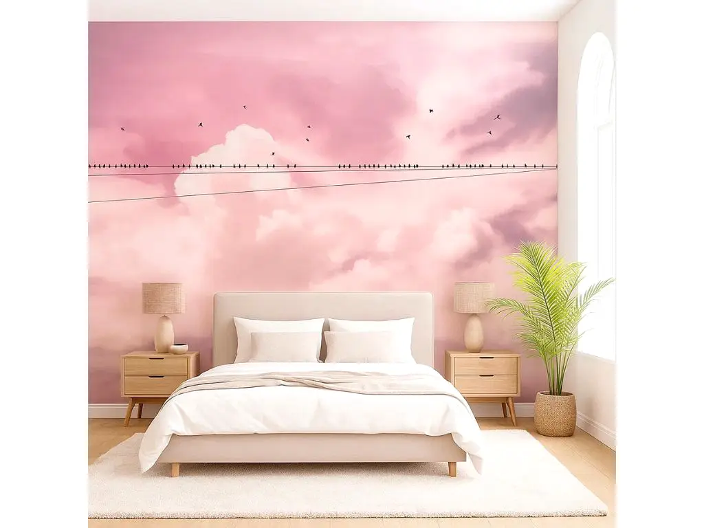Fotototapet dormitor Cloud Wire, Komar, roz, 400x250 cm