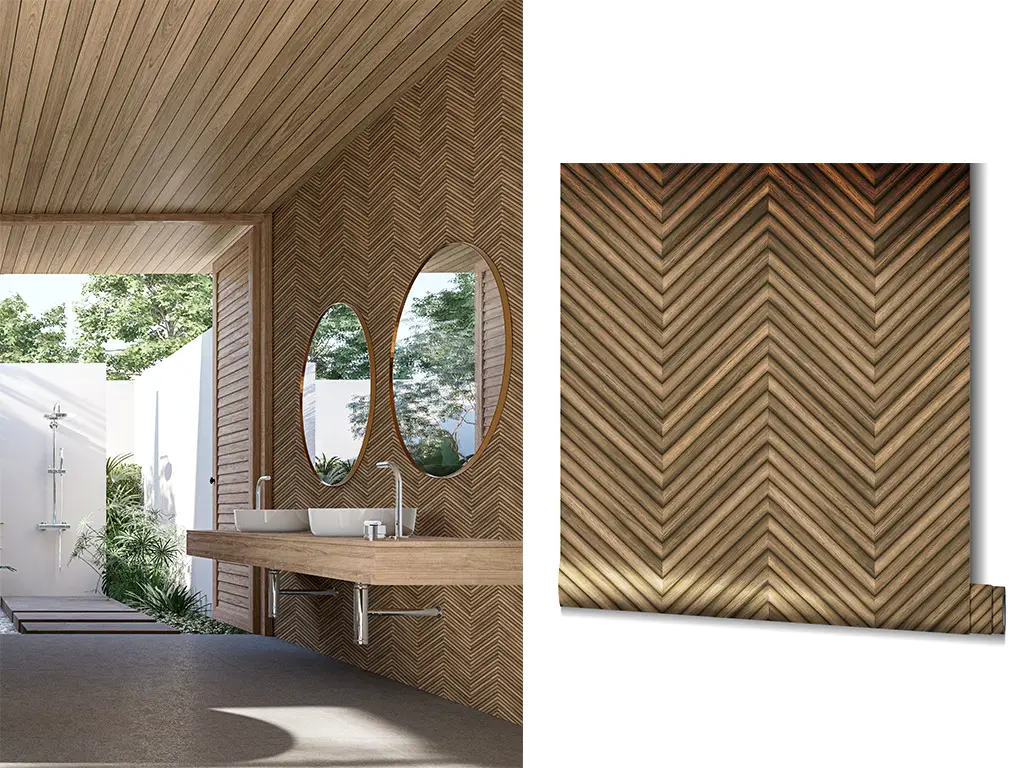 Tapet chevron textură lemn natur, Marburg Travertino 33377, vlies extralavabil