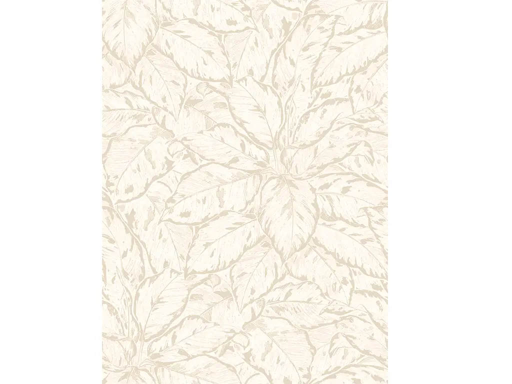 Tapet alb cu model frunze, aspect sidefat, Grandeco JF3903