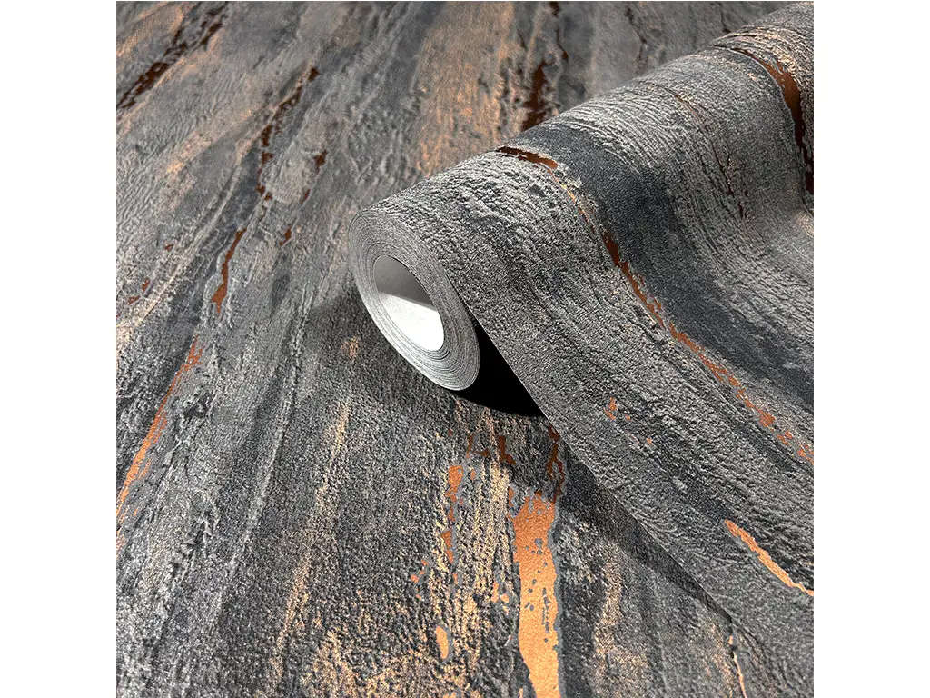 Tapet imitaţie decorativă gri închis cu detalii bronz, Marburg City Romance 35156, 0.53x10 metri