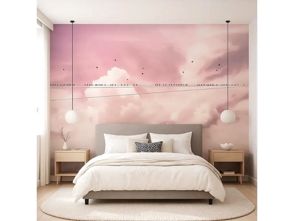 Fotototapet dormitor Cloud Wire, Komar, roz, 400x250 cm