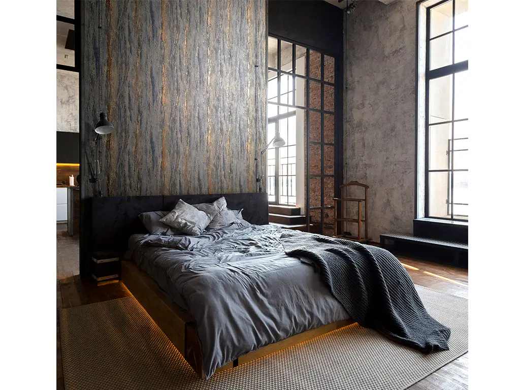Tapet imitaţie decorativă gri închis cu detalii bronz, Marburg City Romance 35156, 0.53x10 metri