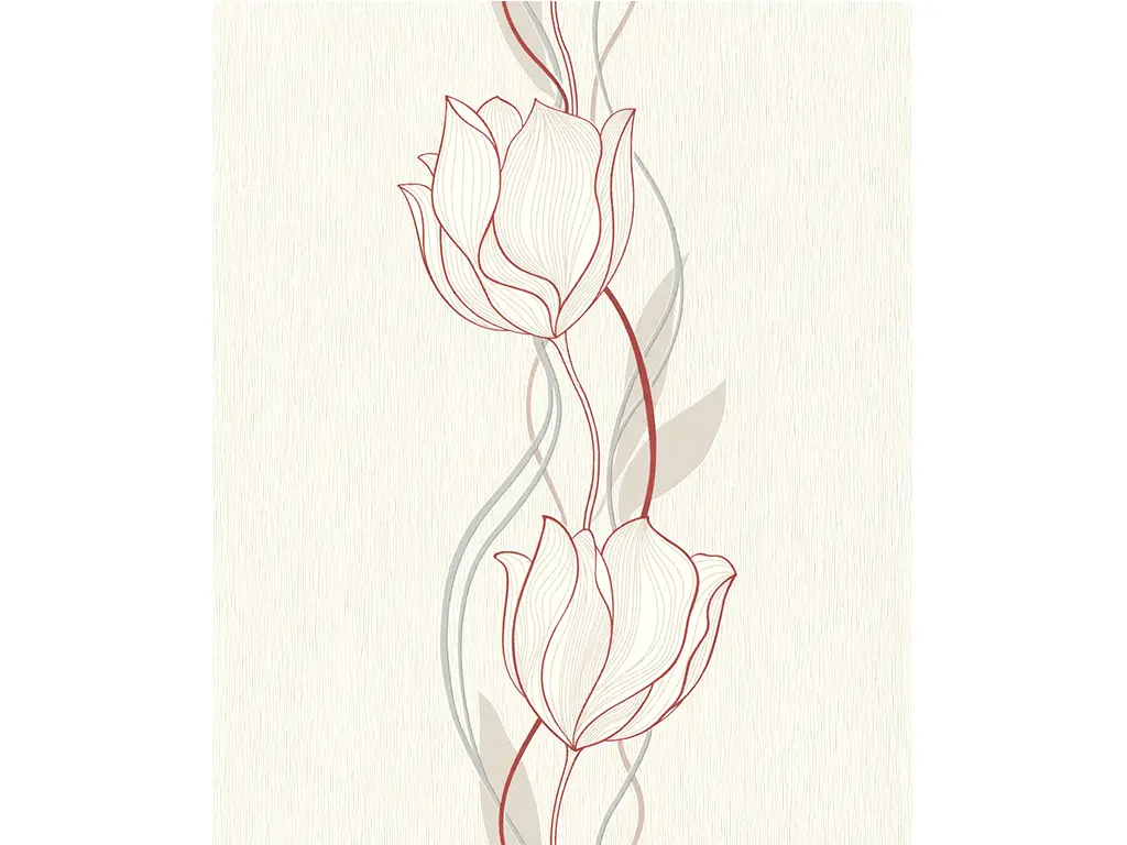 Tapet alb tip bordură cu model floral vişiniu, Rasch 823233