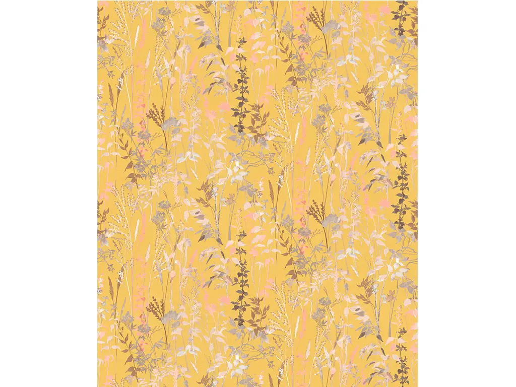 Tapet galben muştar cu imprimeu floral, Erismann Casual Chic 1025803