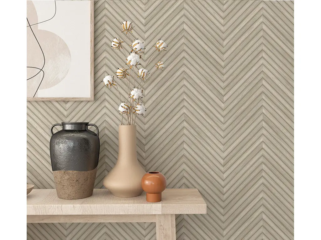Tapet chevron textură lemn greige, Marburg Travertino 33373, vlies extralavabil