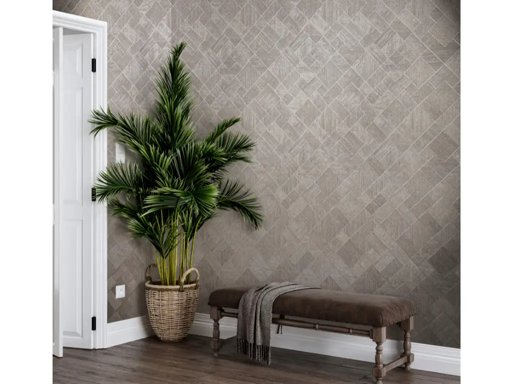 Tapet gri taupe, Marburg Ritus 35510, model geometric, aspect sidefat, vlies, rolă de 0.53x10 metri