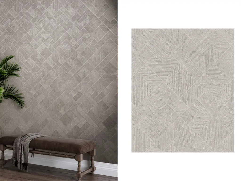 Tapet gri taupe, Marburg Ritus 35510, model geometric, aspect sidefat, vlies, rolă de 0.53x10 metri