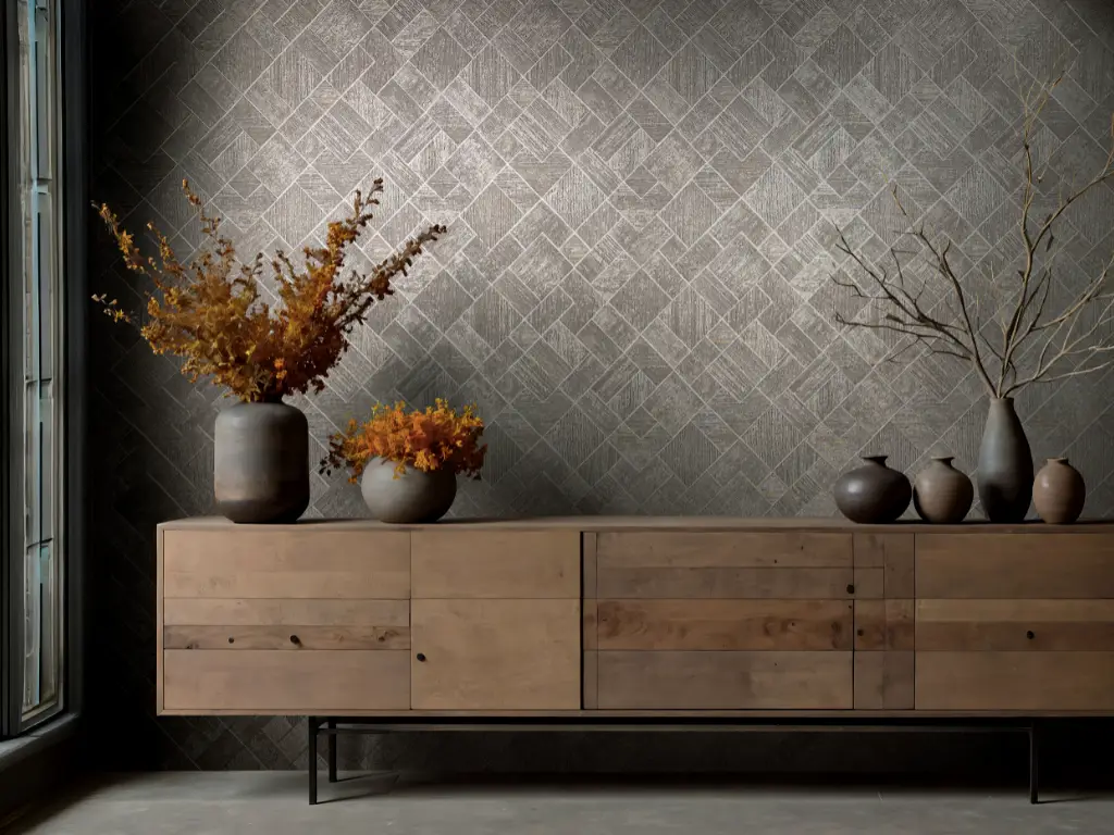 Tapet taupe, Marburg Ritus 35511, model geometric, aspect sidefat, vlies, rolă de 0.53x10 metri
