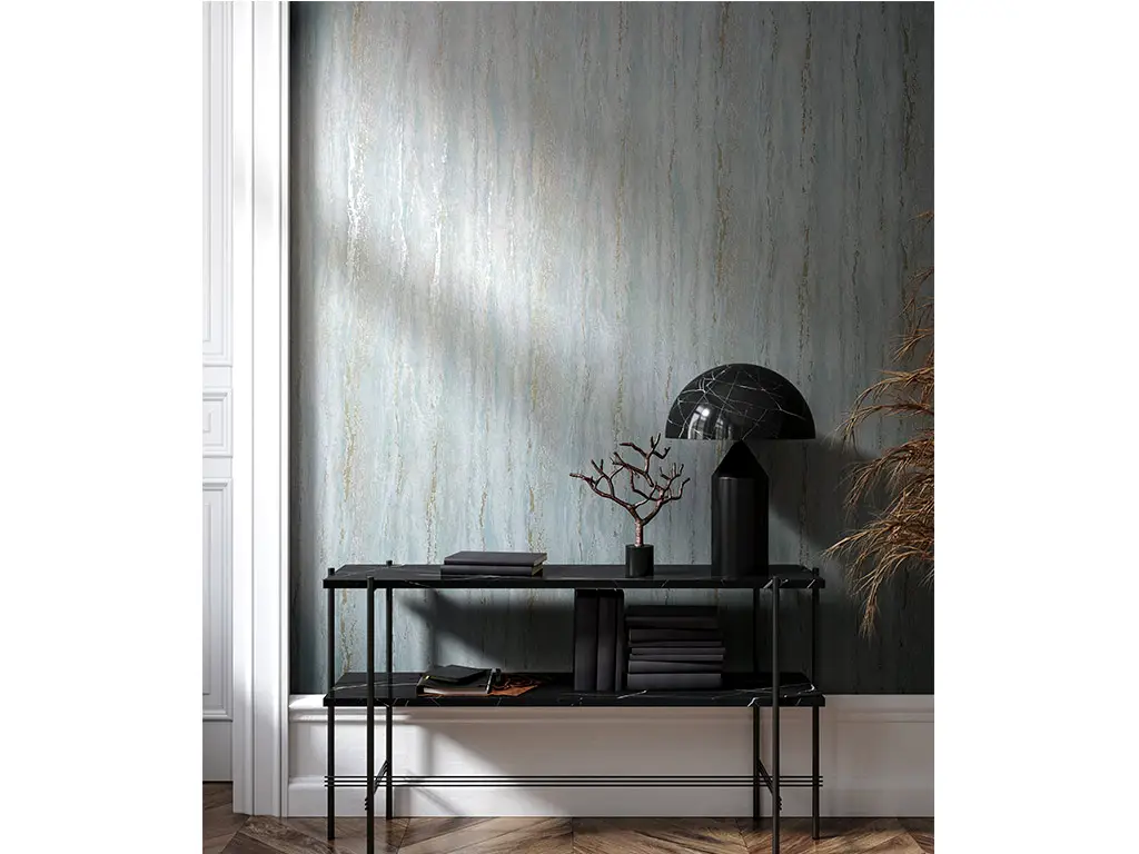 Tapet imitaţie decorativă bleu cu detalii gri, Marburg City Romance 35165, 0.53x10 metri