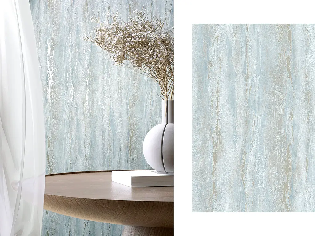 Tapet imitaţie decorativă bleu cu detalii gri, Marburg City Romance 35165, 0.53x10 metri