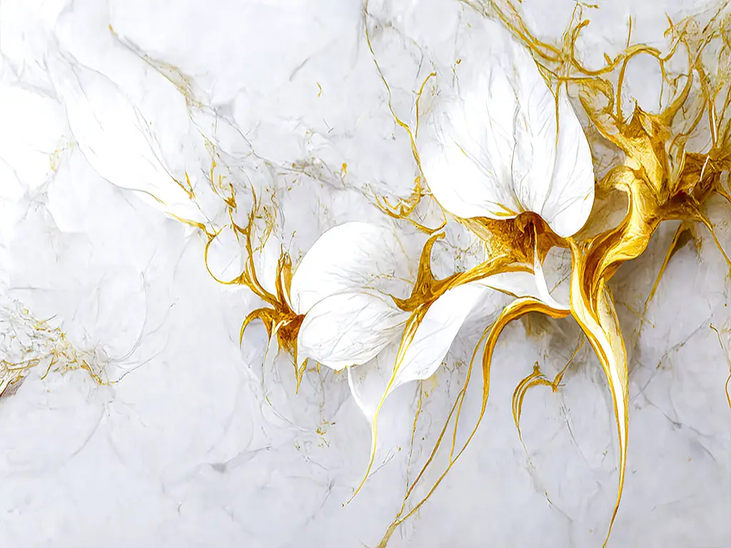 Fototapet cu model abstract Liquid Marble, imitaţie marmură gri cu detalii bej aurii, 416x290cm