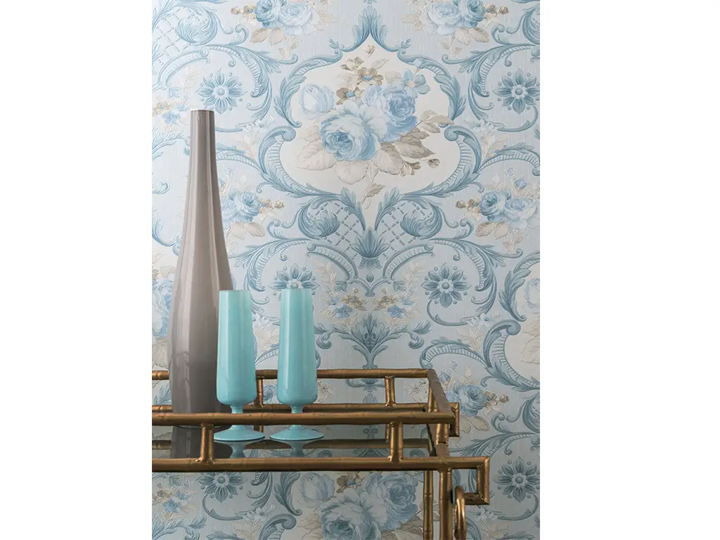 Tapet clasic, cu model floral bleu, Marburg Opulence Classic 58267