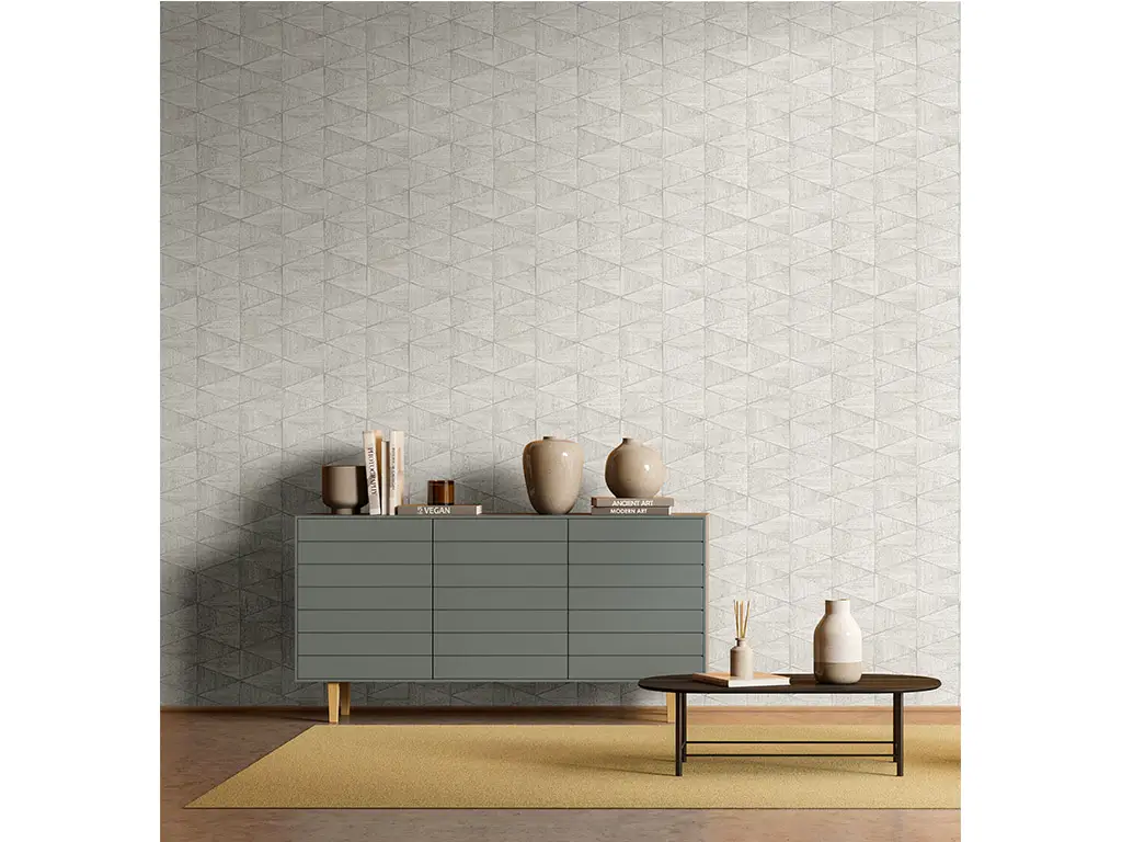 Tapet cu model geometric şi textură lemn, Marburg Travertino 33357, vlies extralavabil