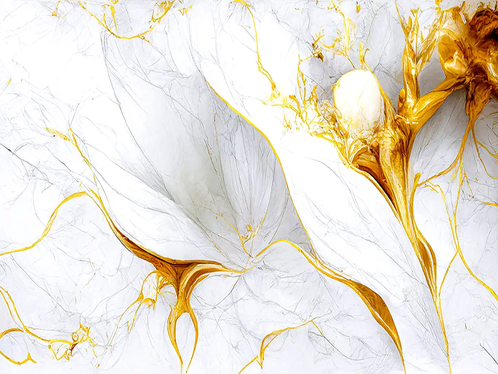 Fototapet cu model abstract Swirls of Liquid Marble, imitaţie marmură gri cu detalii bej aurii, 416x290cm
