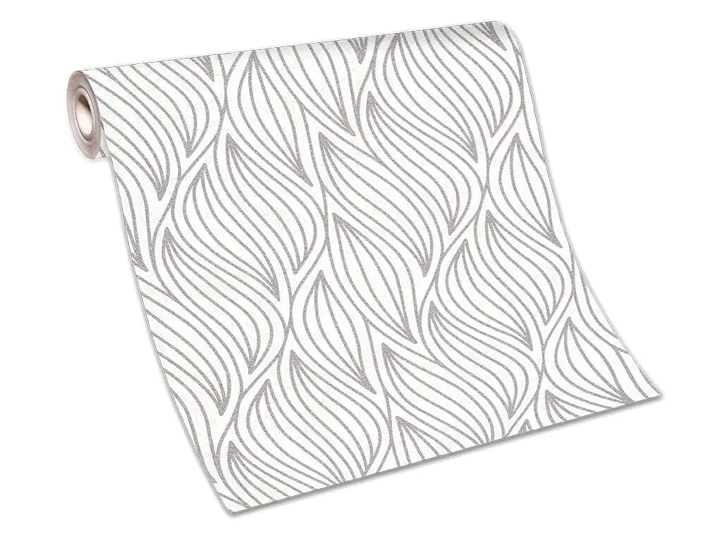 Tapet modern alb cu model geometric argintiu, Carat 1006314