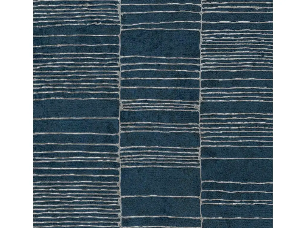 Tapet modern albastru închis cu model geometric argintiu, Aurum 57404