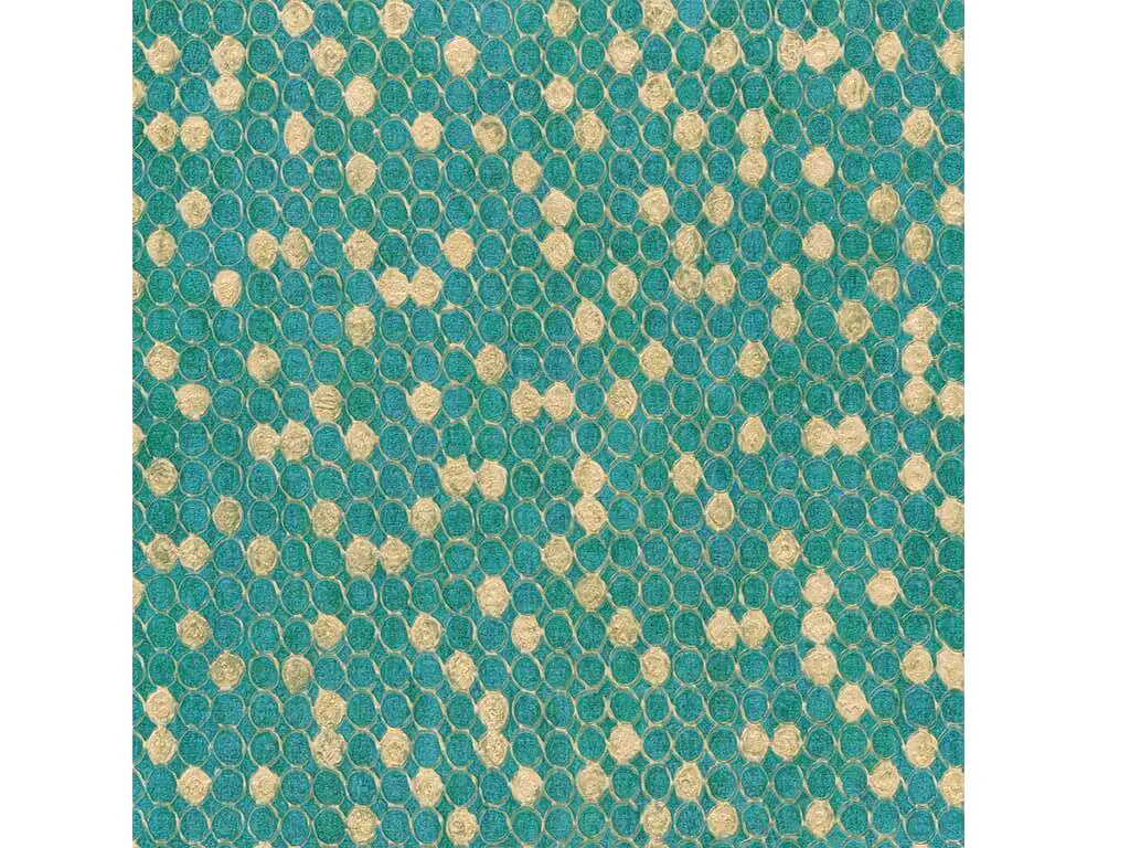 Tapet modern verde turcoaz cu buline aurii, Aurum 57503