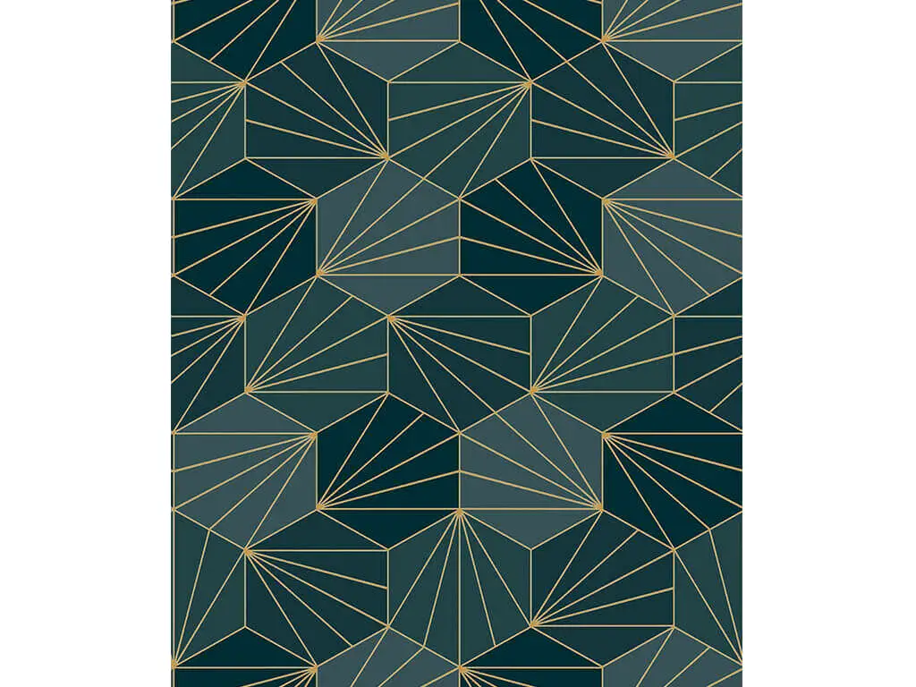 Tapet modern verde, Ugepa, cu model geometric auriu, Galactik L94901