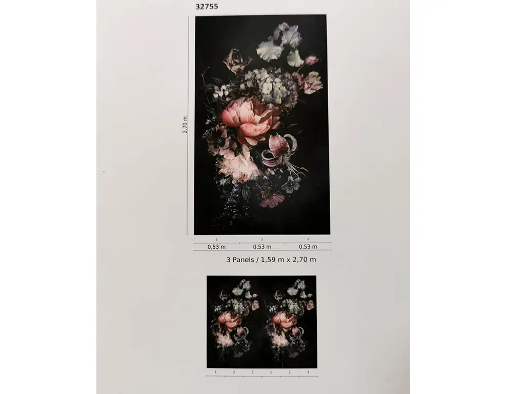 Tapet negru cu flori, Marburg, New Spirit 32755, 159x270 cm
