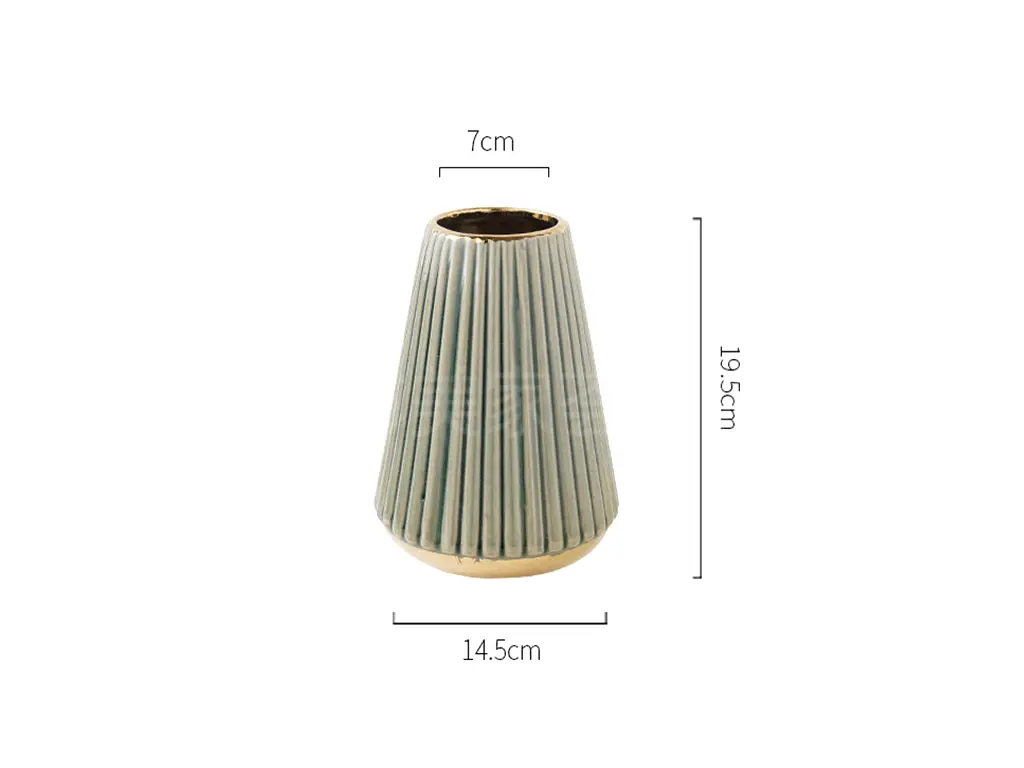 Vază ceramică cu detalii aurii, design elegant, 19 cm înălţime