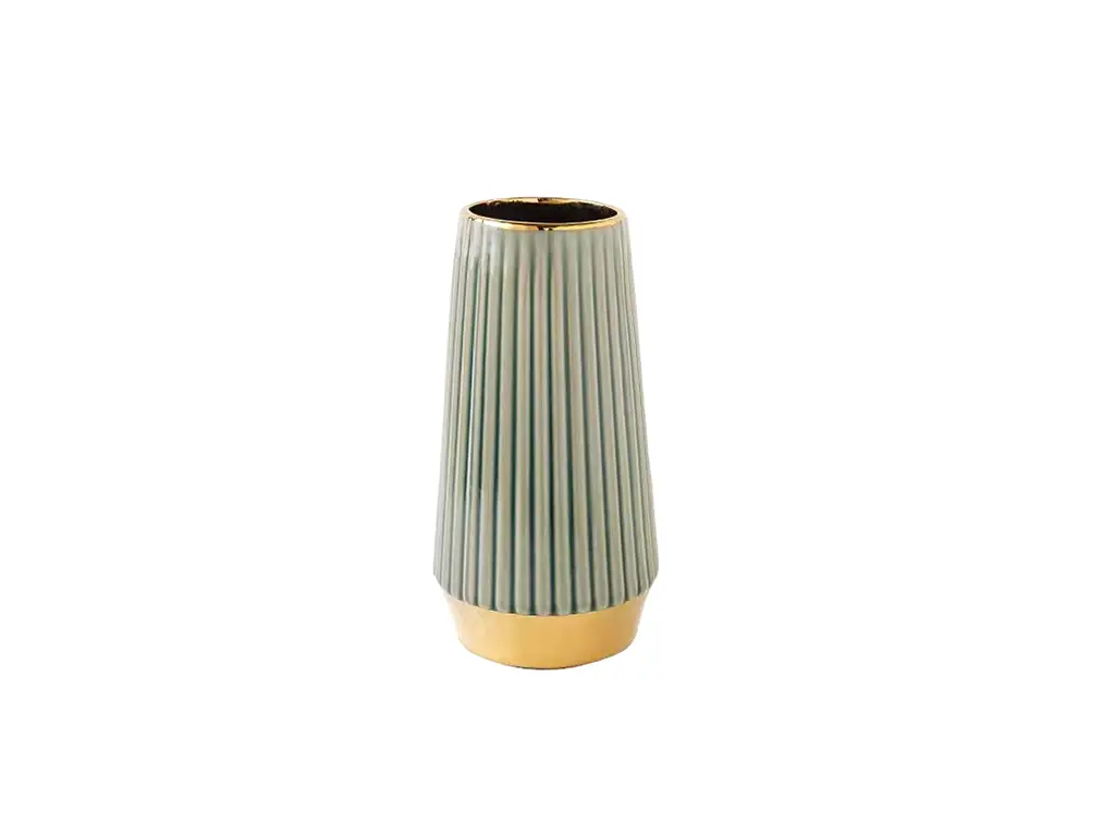 Vază ceramică cu detalii aurii, design elegant, 26 cm înălţime