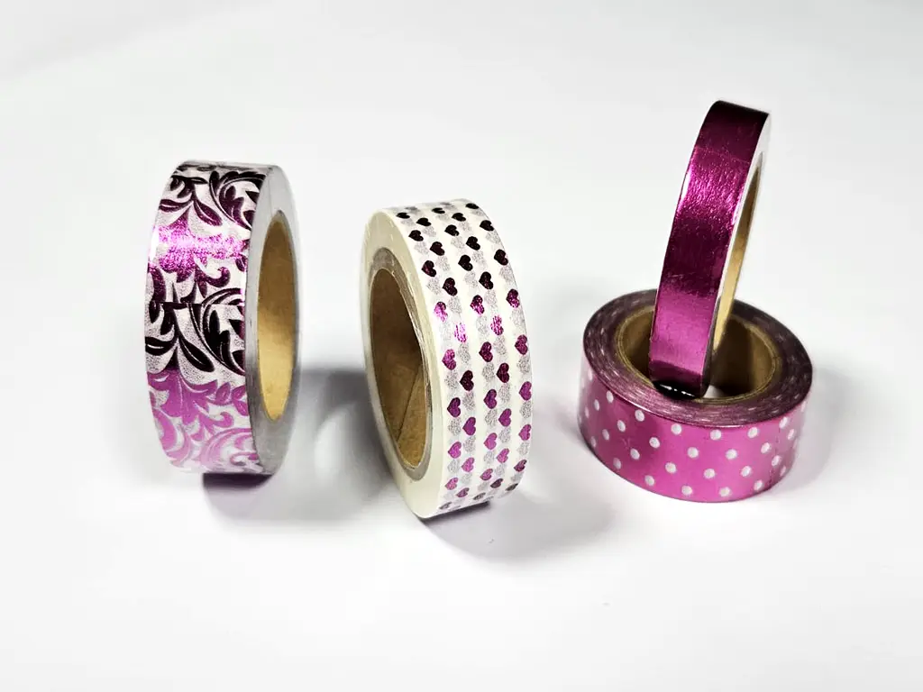 Set 4 role washi tape, benzi autoadezive decorative magenta metalic