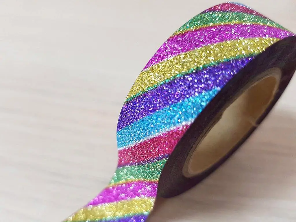 Set 3 role washi tape, benzi adezive decorative cu sclipici, multicolore