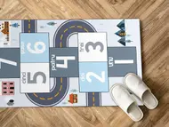 Covor din PVC pentru cameră copii, cu model șotron gri, 80x200 cm