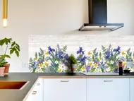 Autocolant perete contrablat bucătărie, model flori de primăvară, autoadeziv, rezistent la apă și căldură, rolă de 67x200 cm