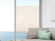 Folie geam autoadezivă Orange Maze, transparentă cu model geometric portocaliu, 122 cm lăţime