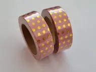 Set 2 role washi tape, benzi autoadezive roz cu buline aurii