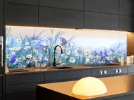 Autocolant perete bucătărie, Folina, fluture lila, 67x200 cm