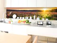 Autocolant perete bucătărie, Dimex, peisaj câmp cu flori la apus , rezistent la apă şi căldură, rolă de 60x350 cm
