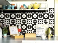 Autocolant perete model retro cu flori alb-negru, Folina, rolă de 67x200 cm