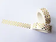 Bandă adezivă Washi Tape, Folina, albă cu inimioare aurii, 15 mmx10 m