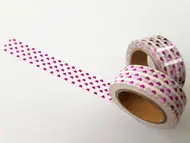 Bandă adezivă Washi Tape, Folina, model cu inimioare roz, rolă bandă adezivă 15 mmx10 m