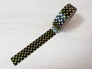 Bandă adezivă Washi Tape neagră cu inimioare aurii, Folina, dimensiune bandă 15 mm lăţime x 10 m lungime