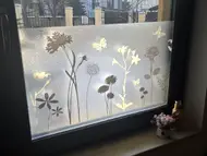 Folie geam electrostatică Blossom, d-c-fix, bordură decorativă cu efect de sablare, imprimeu floral gri, rolă de 45x300 cm