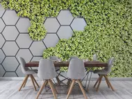 Fototapet 3D Green Vertical Garden, hexagoane gri si plante verzi, 400x260 cm