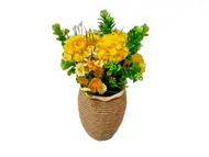 Ghiveci din ceramică cu flori artificiale, garofiţe galbene
