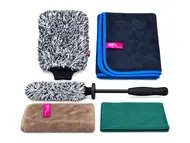 Kit spălare și curățare auto, set 5 accesorii din microfibră pentru caroserie, jante și interior