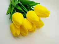Lalele artificiale galbene, buchet cu 7 flori, 30 cm înălţime 