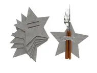 Set 12 suporturi tacâmuri din pâslă gri, model stea - decor masă Crăciun
