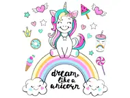 Sticker cameră fetiţă, Dream like a Unicorn, multicolor, 50 cm