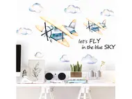 Stickere copii Avioane printre nori, pentru cameră băiat, set 2 planșe cu elemente individuale și racletă