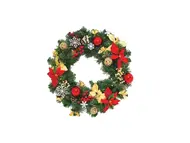 Sticker Crăciun, coroniţă cu ornamente roşii şi aurii, 39 cm