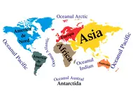 Sticker Harta lumii, Folina, continente şi oceane, multicolor, planșă mare de 120x220 cm, racletă de aplicare inclusă